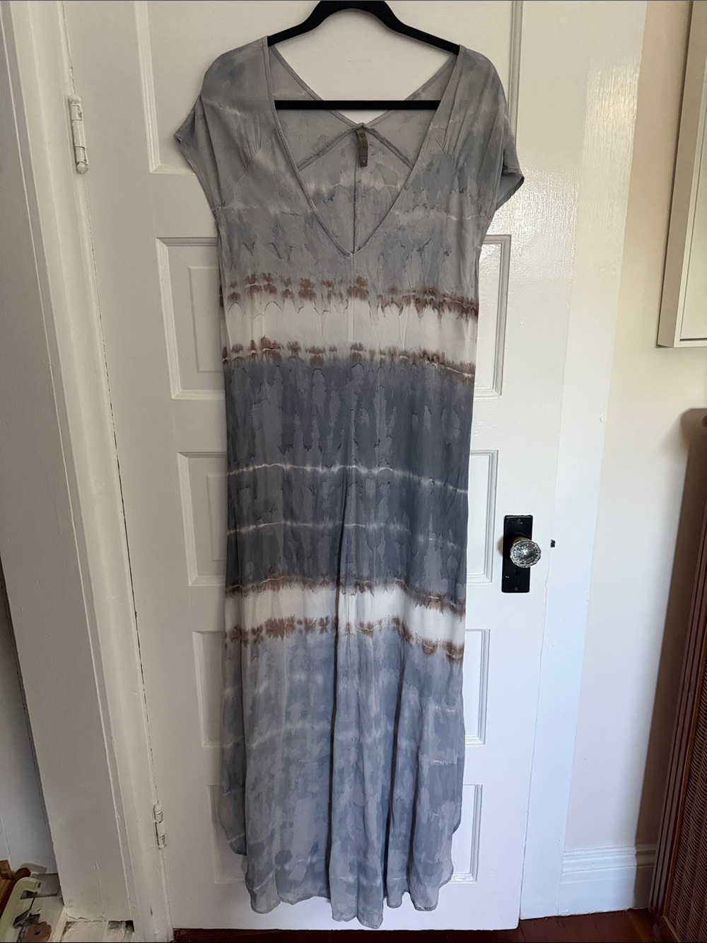 XCVI Tie-Dye V-Neck Maxi Dress in Gray and Brown